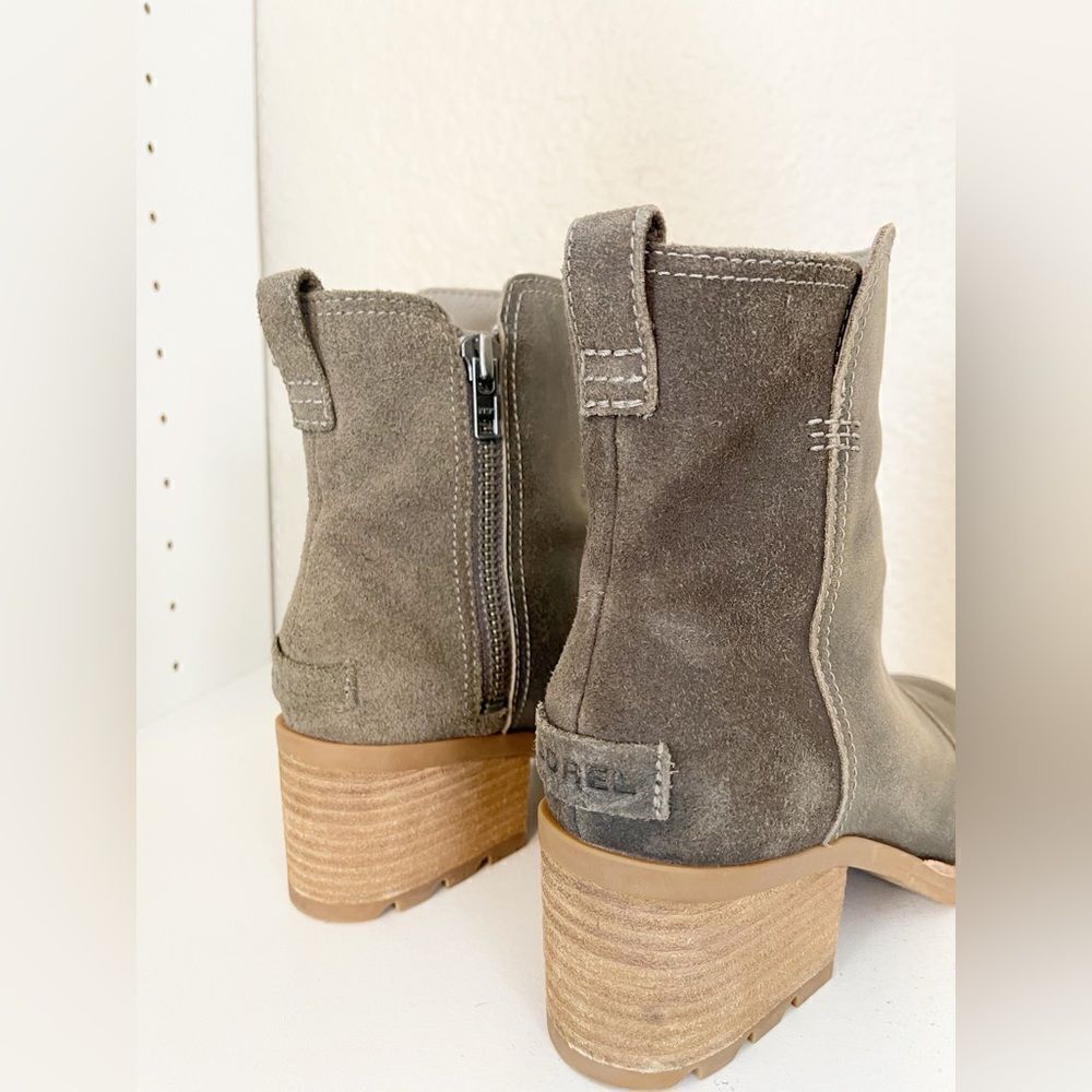 Sorel Cate Bootie Ankle Boot Leather Block Heel Major Brown. 7 - Picture 10 of 13